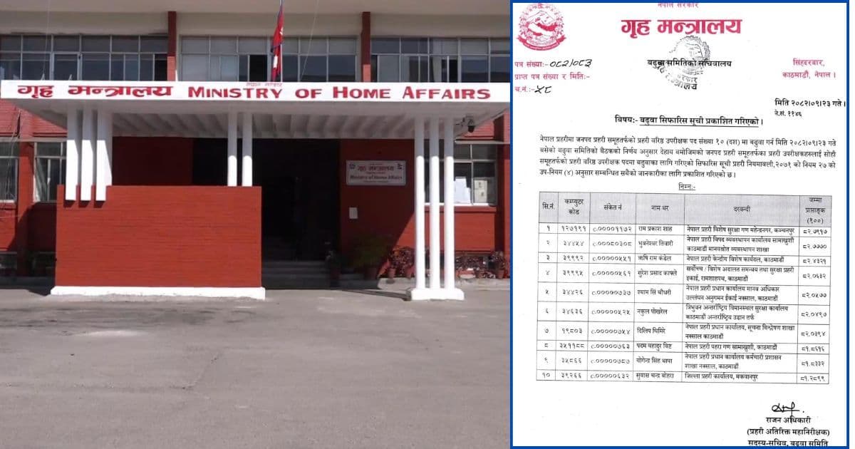 दश जना एसपी एसएसपीमा बढुवा सिफारिस